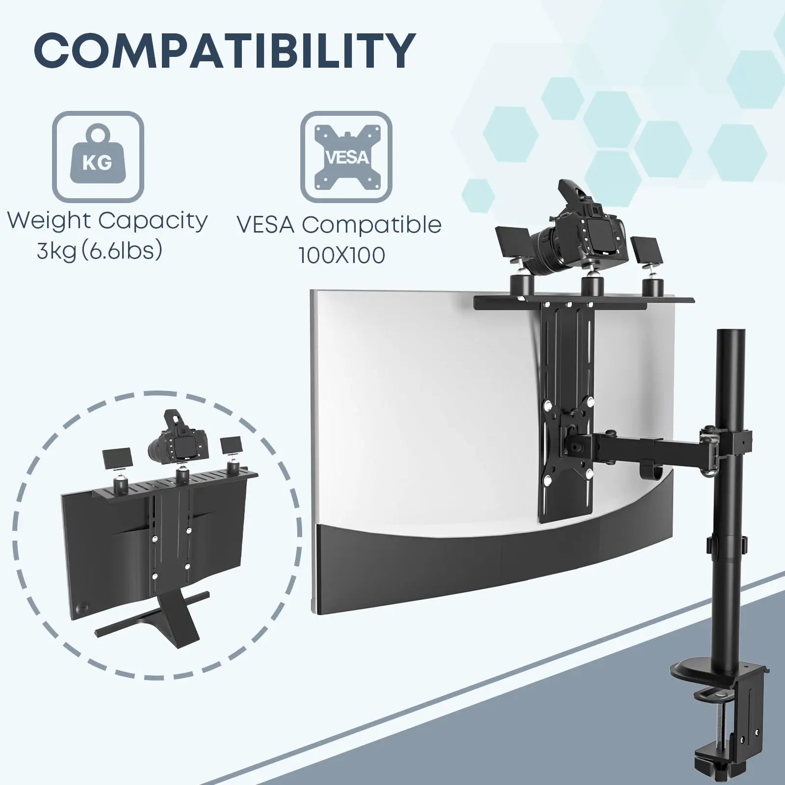 Versatile VESA-compatible equipment rack for 75/100 mm VESA mounting PUTORSEN