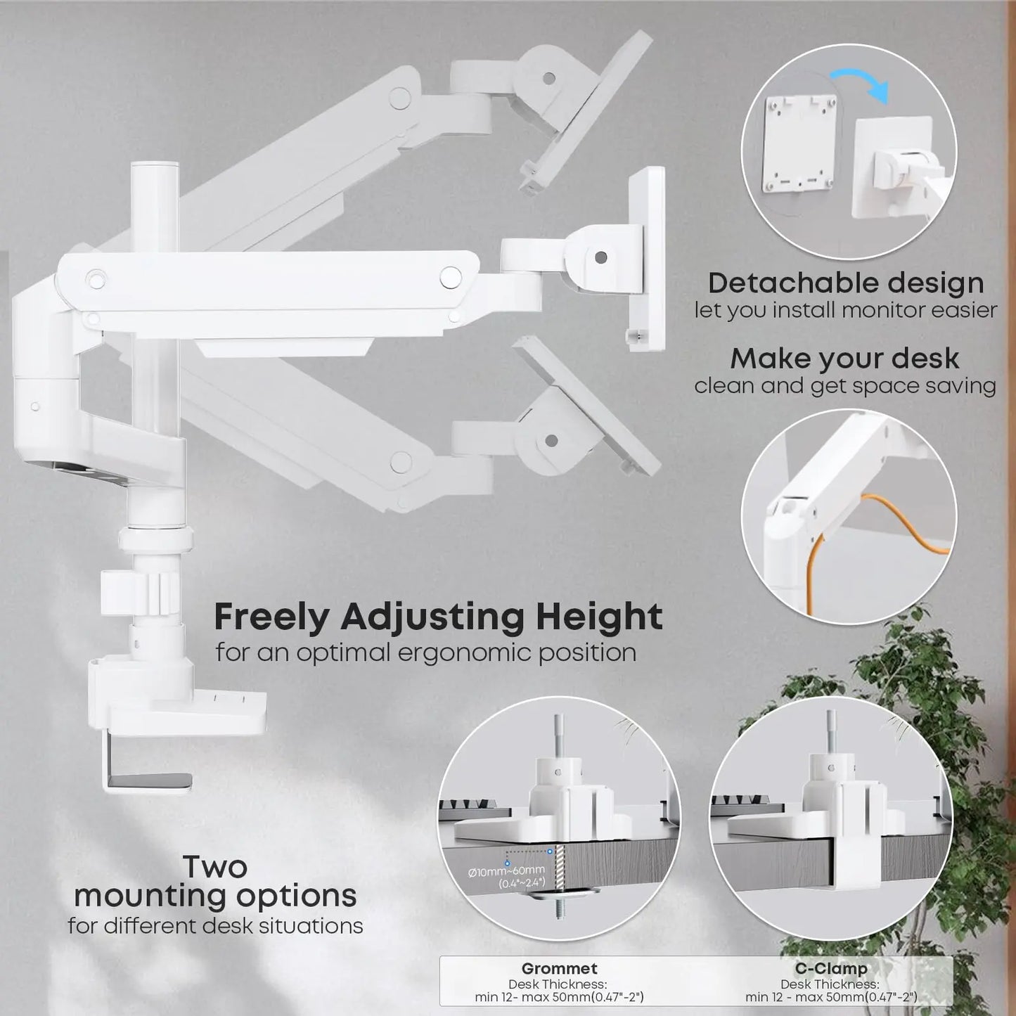 PUTORSEN 17-49”Premium Aluminum Heavy Duty Dual Monitor Arm for Ultrawide Screens up to 44lbs, Vertical Stacked Dual Monitor Desk Mount, Full Motion Dual Vertical Monitor Mount, VESA 75/100, White PUTORSEN