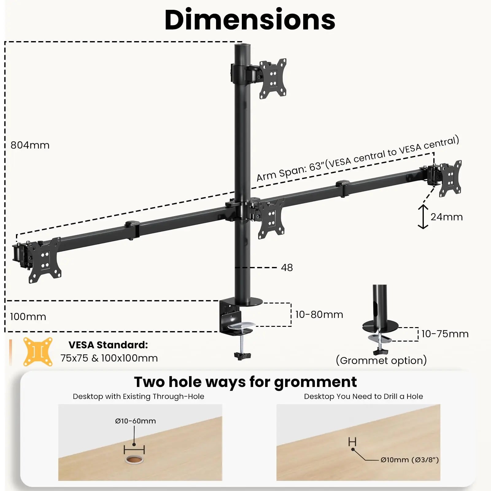 PUTORSEN Premium Quad Monitor Mount Holds up to 32 inch Screens, Fully Adjustable Heavy Duty 4 Monitor Mount, 4 Monitor Arm Desk Mount, Max Load 22lbs per Screen, Clamp/Grommet, VESA 75/100mm, Black PUTORSEN