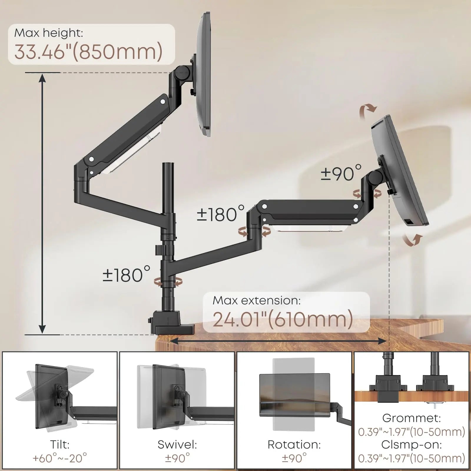 17-57 inch Dual Vertical Monitor Mount,Premium Aluminum Dual Monitor Desk Mount PUTORSEN