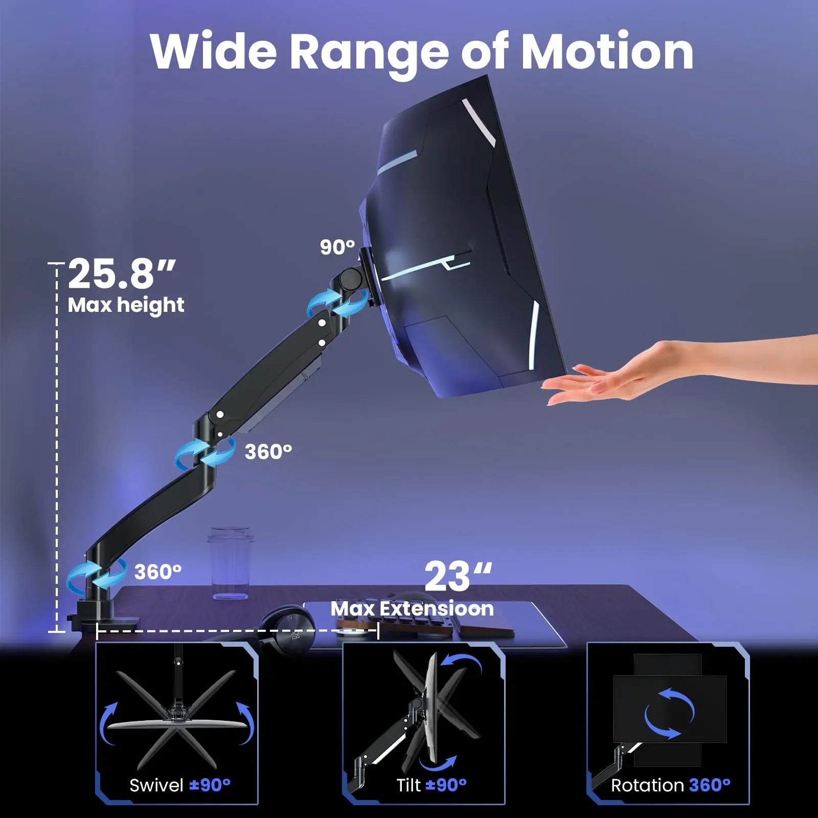 PUTORSEN 22-57 inch Single Monitor Mount, Heavy Duty Monitor Arm Desk Mount Holds up to 59.4lbs, Fully Adjustable Ultrawide Monitor Stand with Steel Monitor Mount Reinforcement Plate, VESA75/100/200 PUTORSEN