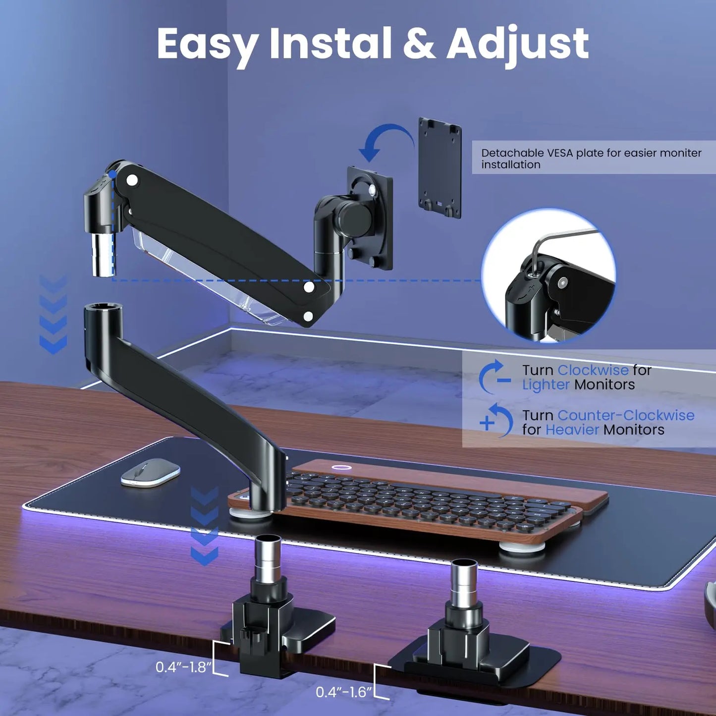 PUTORSEN 22-57 inch Single Monitor Mount, Heavy Duty Monitor Arm Desk Mount Holds up to 59.4lbs, Fully Adjustable Ultrawide Monitor Stand with Steel Monitor Mount Reinforcement Plate, VESA75/100/200 PUTORSEN