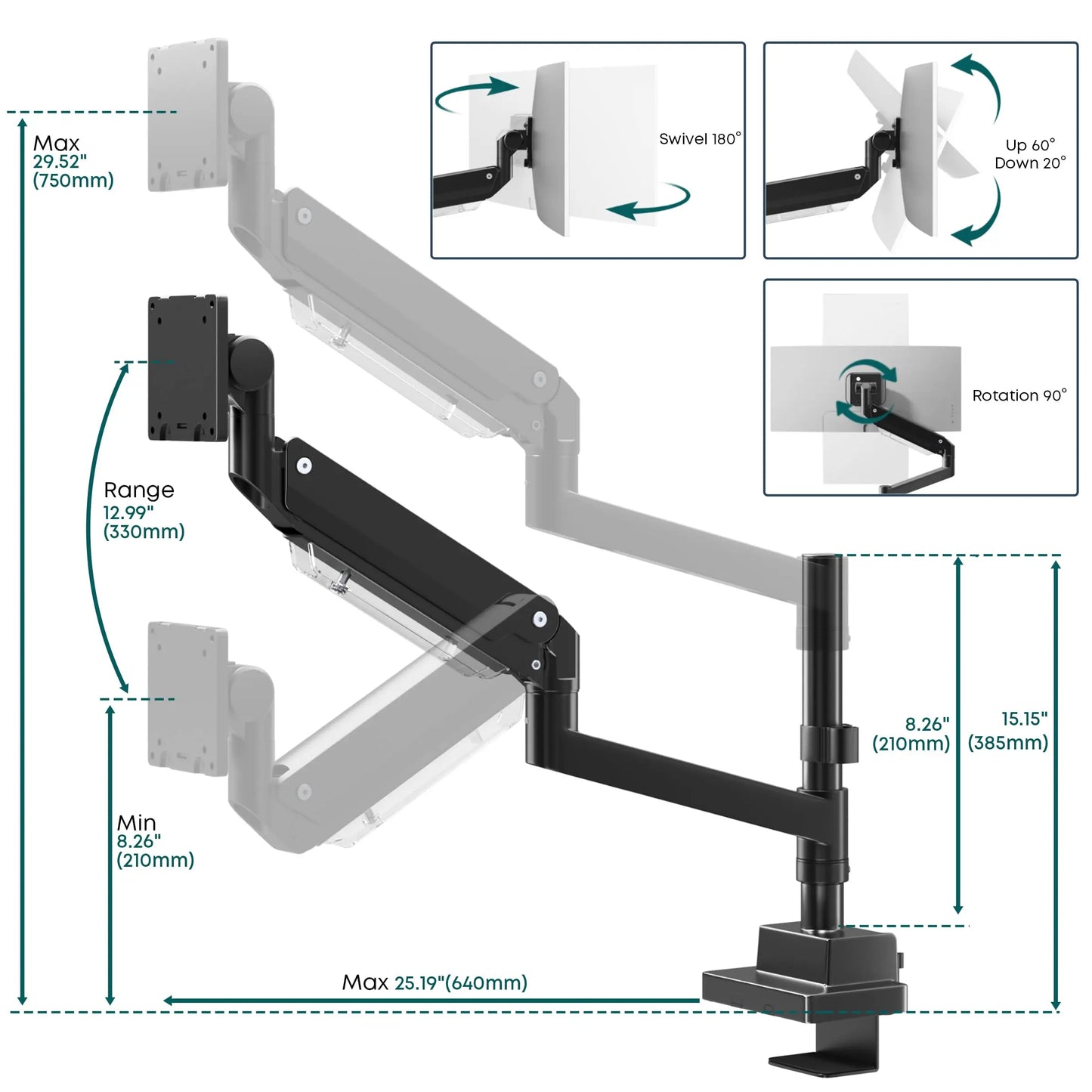 24-57 inch Heavy Duty Monitor Arm, Premium Aluminum Single Monitor Stand, White PUTORSEN