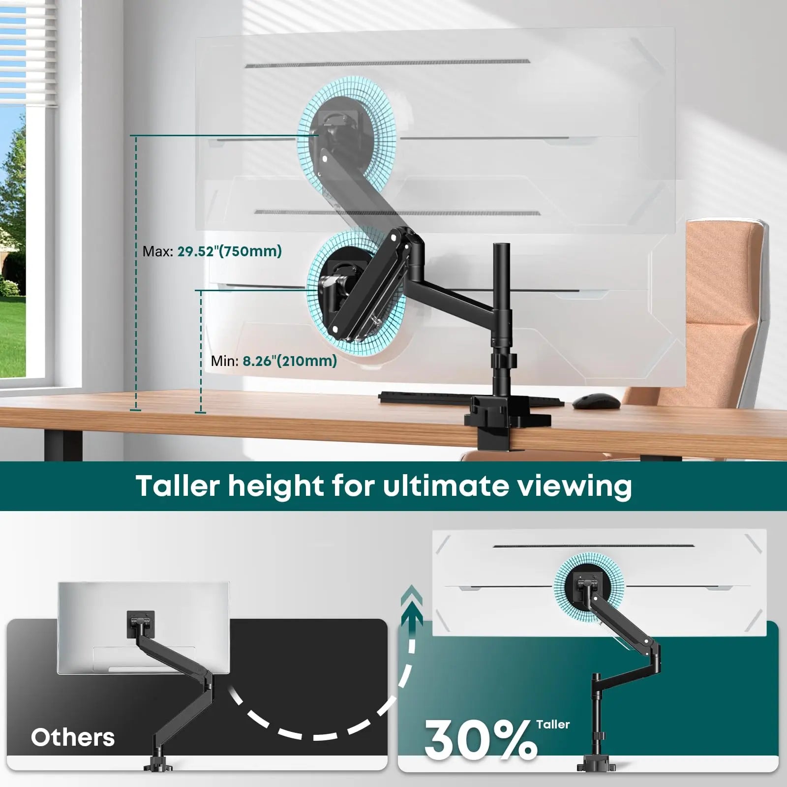 24-57 inch Heavy Duty Monitor Arm, Premium Aluminum Single Monitor Stand, White PUTORSEN