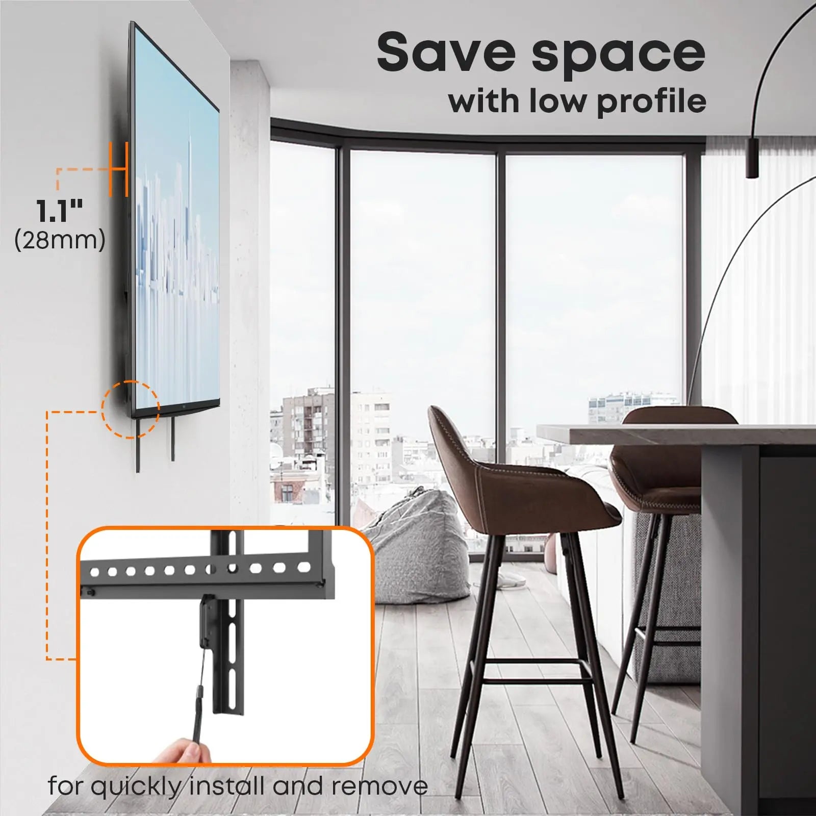 PUTORSEN Tilting TV Wall Mount for Most 37-80'' TVs, up to 165lbs, 8° Tilting for Better Viewing, Wall Mount TV Bracket with Quick Lock and Release, Max VESA 600 * 400mm, Fits 16"/18"/24" Stud PUTORSEN