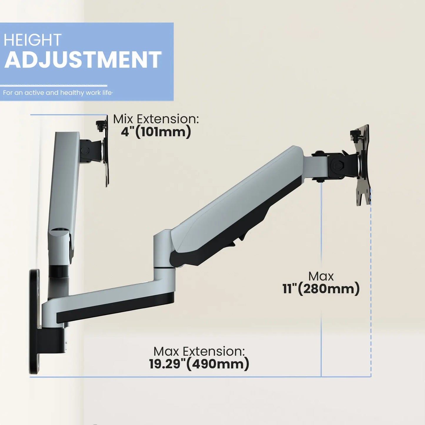 PUTORSEN  Dual Monitor Wall Mount, Gas Spring Wall Monitor Arm for 17 to 32 inch Flat/Curved Screens PUTORSEN