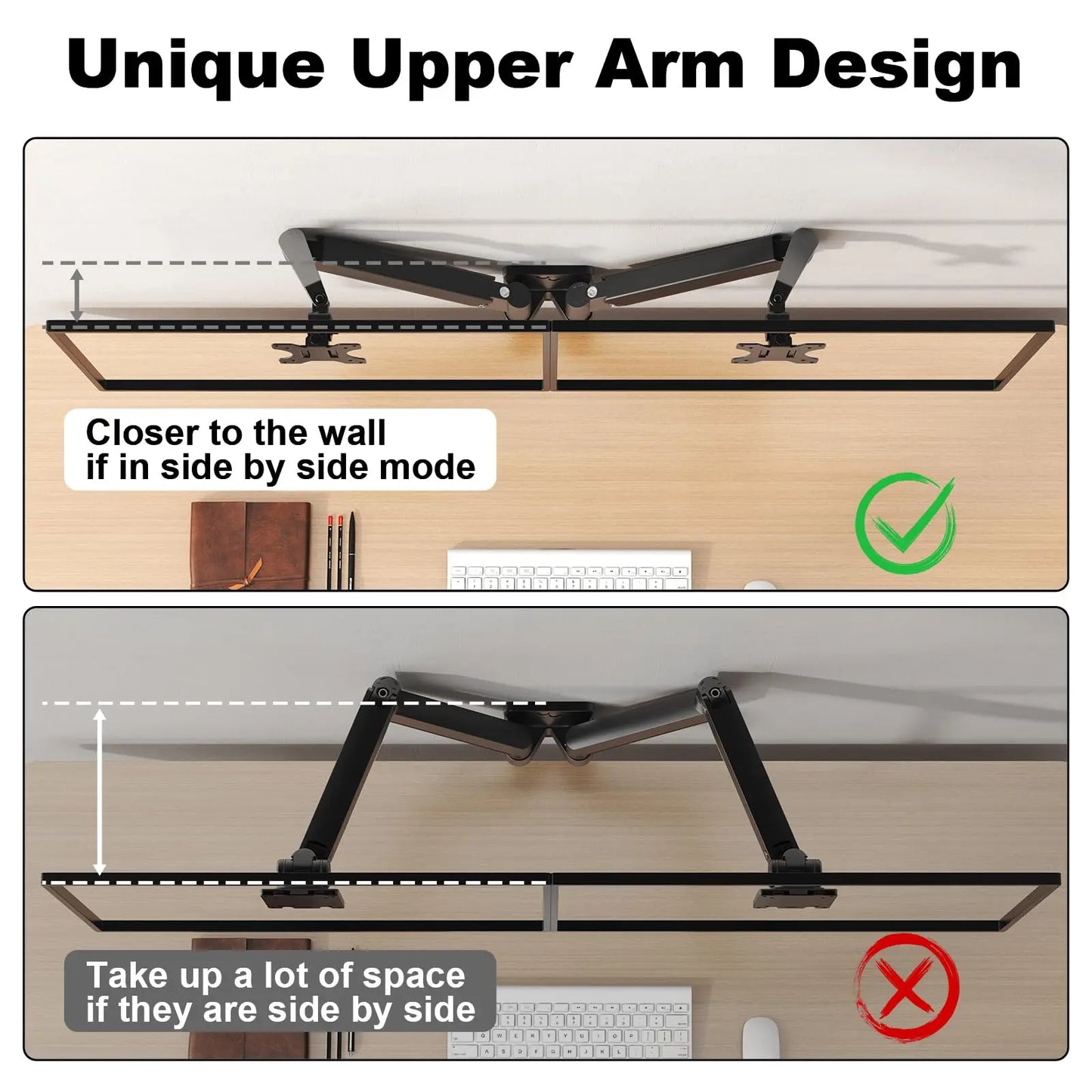 Dual Monitor Wall Mount for Screens up to 32 inch, Fully Adjustable Tilt Swivel Arms Supporting 19.8 lbs PUTORSEN