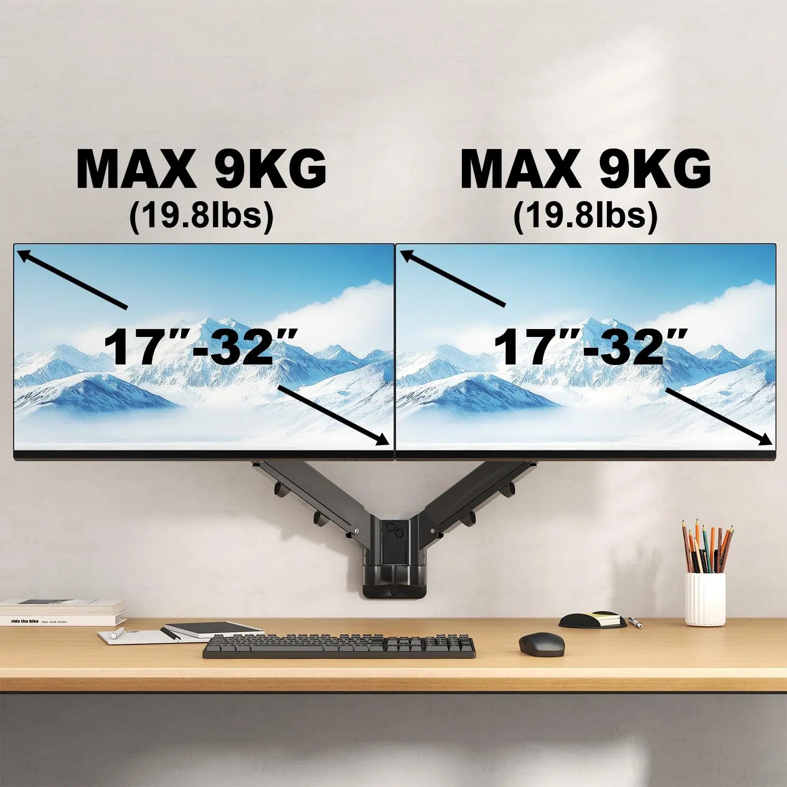 Dual Monitor Wall Mount for Screens up to 32 inch, Fully Adjustable Tilt Swivel Arms Supporting 19.8 lbs PUTORSEN