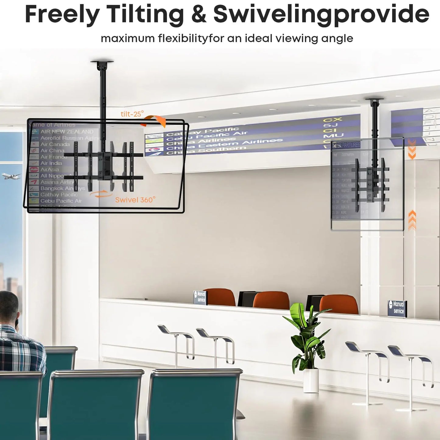 From 19.1” to 36.4” Height Adjustable  Ceiling TV bracket Fits most 43-86 inch TVs PUTORSEN