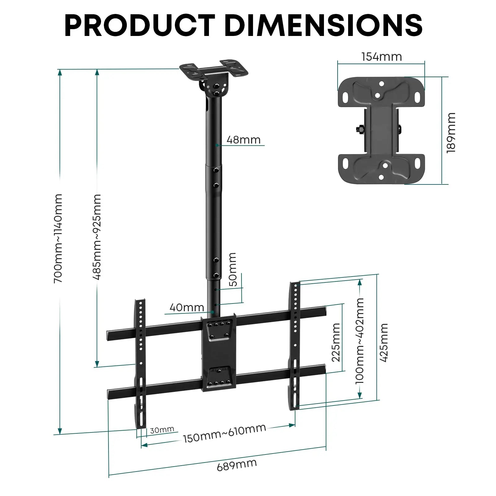 From 19.1” to 36.4” Height Adjustable  Ceiling TV bracket Fits most 43-86 inch TVs PUTORSEN