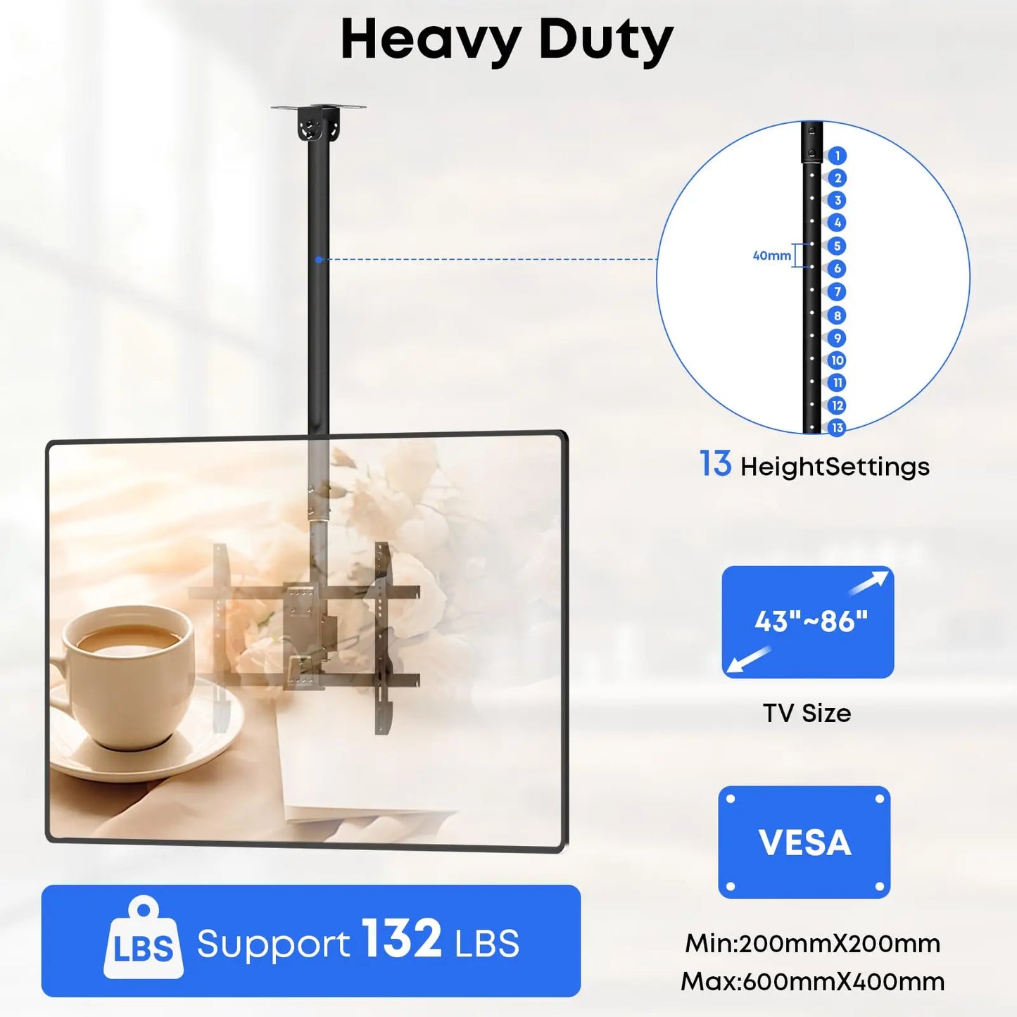 From 42.9” to 66.5” Height Adjustable Ceiling Mount TV Bracket - Fits most 43-86 inch TVs PUTORSEN