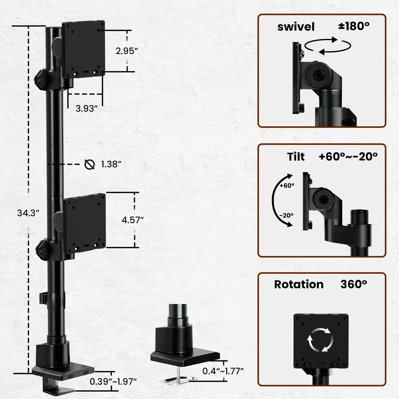 Heavy Duty Dual Monitor Arm for most 27-57 inch PUTORSEN