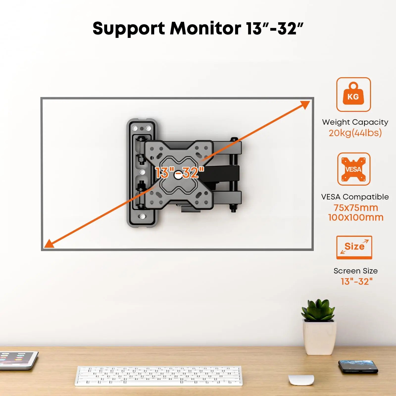 Wall Mount for Echo Show 15 - PUTORSEN Fully Adjustable Wall Mounting Bracket for Show 15 & Monitors 13"-32" w/Heavy Duty Swivel Rotate Arm PUTORSEN