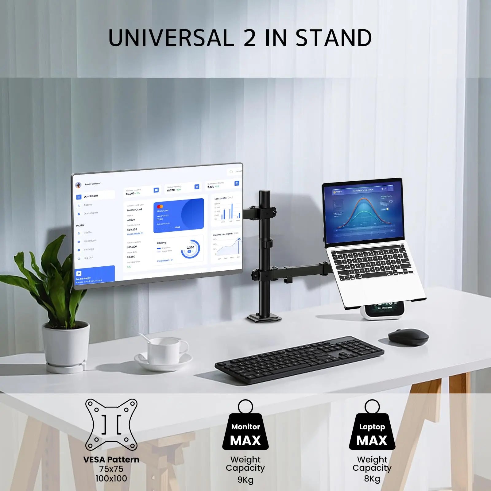 Laptop Monitor Mount Stand Base for 1 monitor up to 32” and 1 laptop up to 17”,Black PUTORSEN