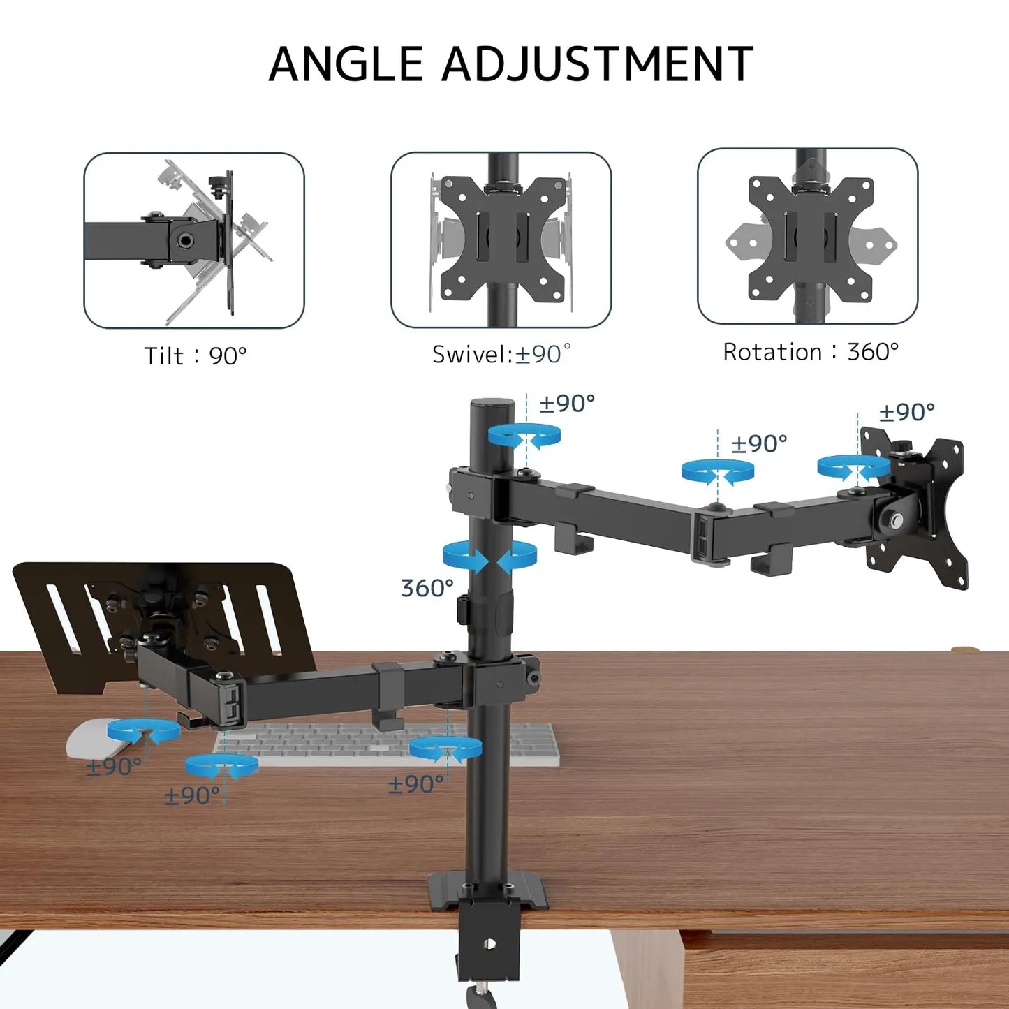 Laptop Monitor Mount Stand Base for 1 monitor up to 32” and 1 laptop up to 17”,Black PUTORSEN