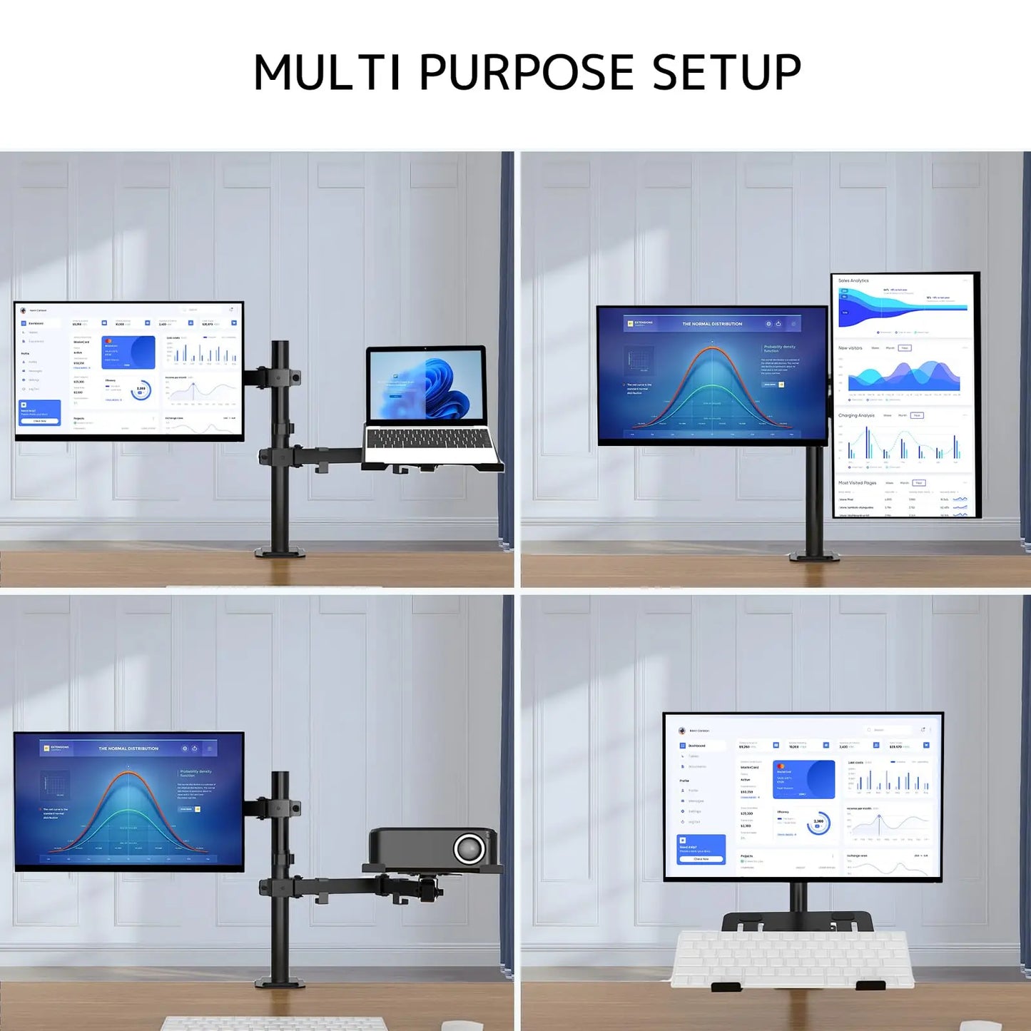 Laptop Monitor Mount Stand Base for 1 monitor up to 32” and 1 laptop up to 17”,Black PUTORSEN