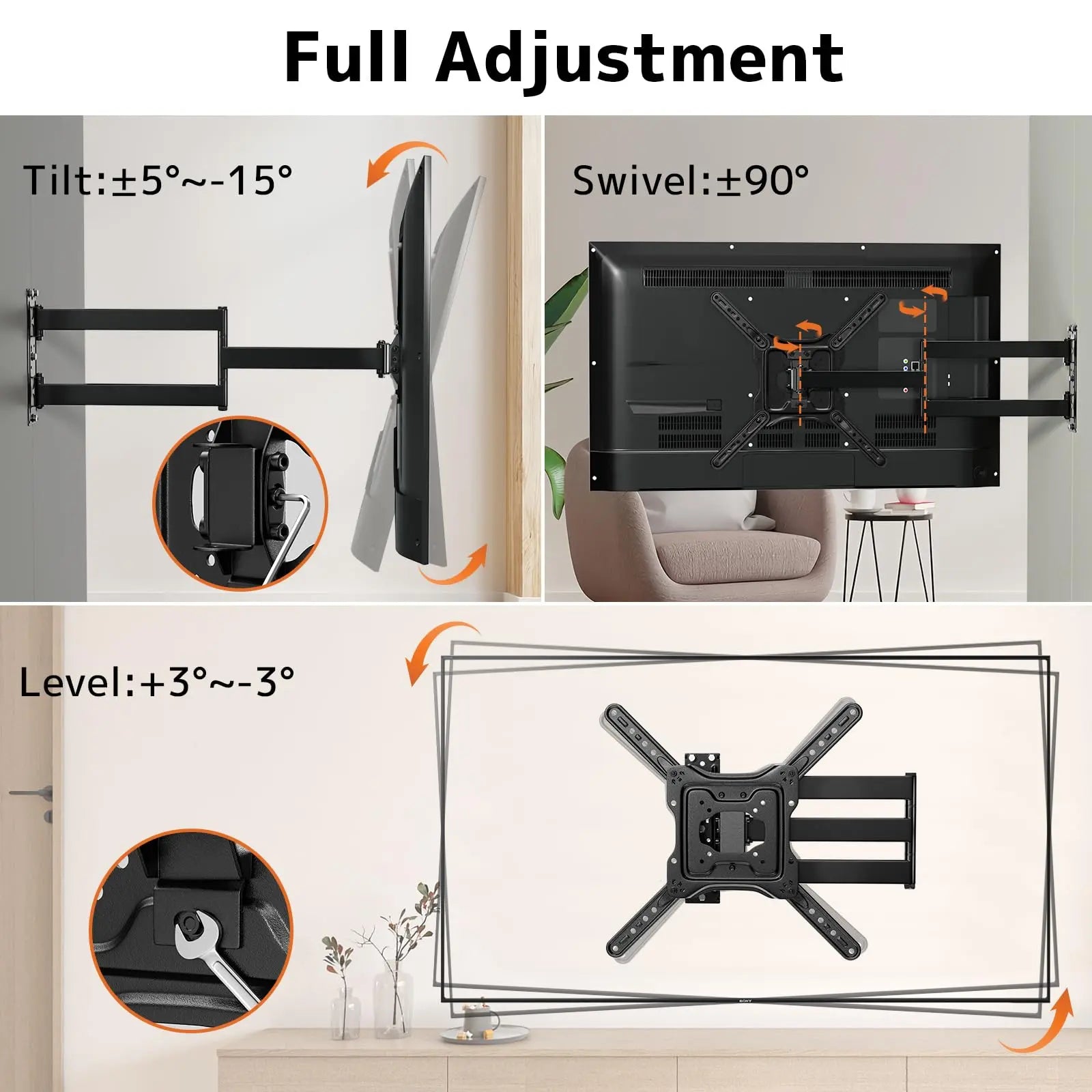 Long Arm TV Wall Mount for Most 23-65 Inch TVs Holds up to 35 kg PUTORSEN