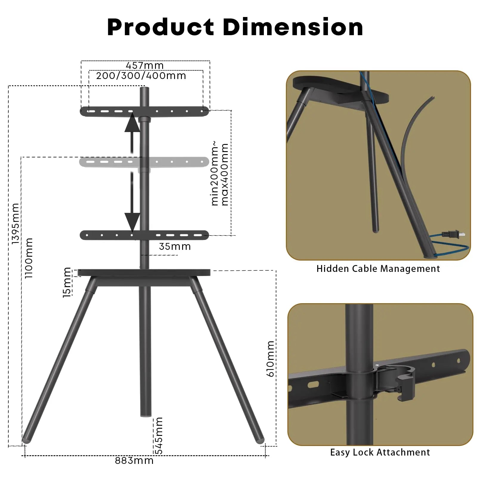 PUTORSEN 45 to 65 inch Universal Easel TV Stand (Black) PUTORSEN