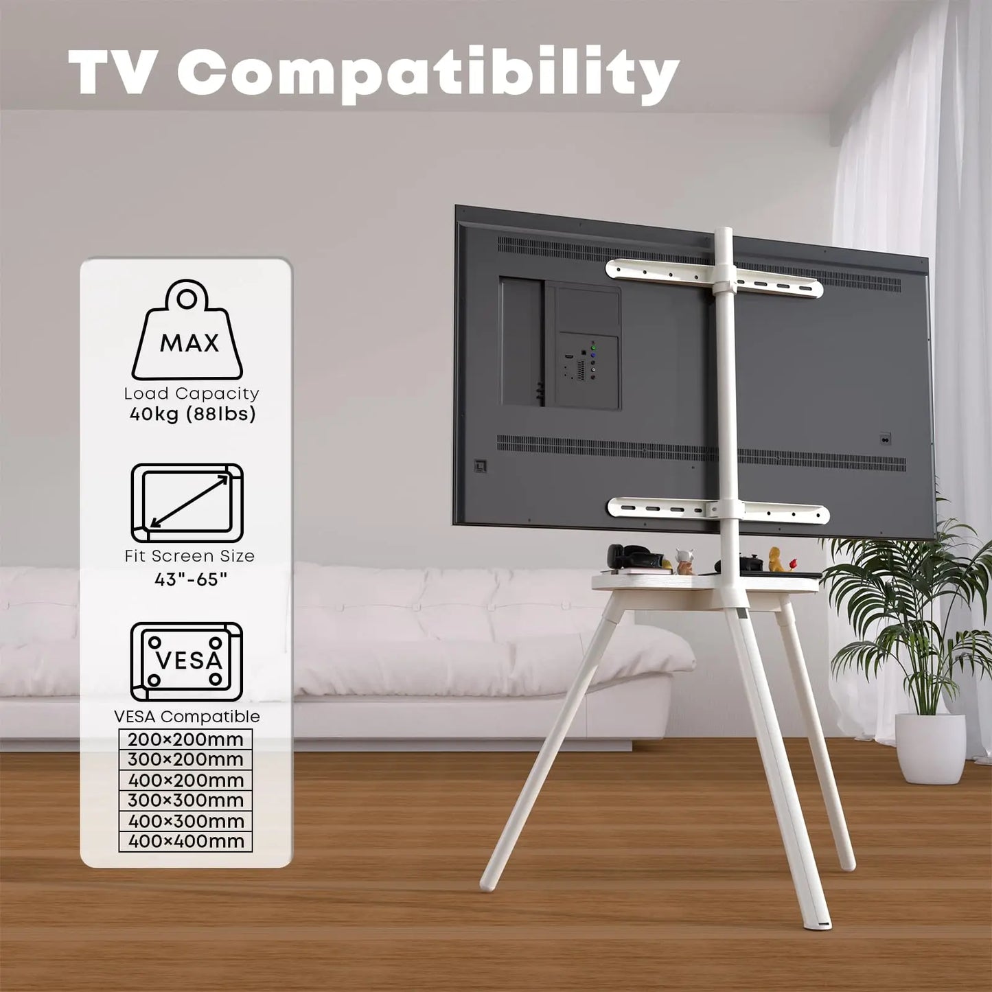 PUTORSEN 45 to 65 inch Universal Easel TV Stand (White) PUTORSEN