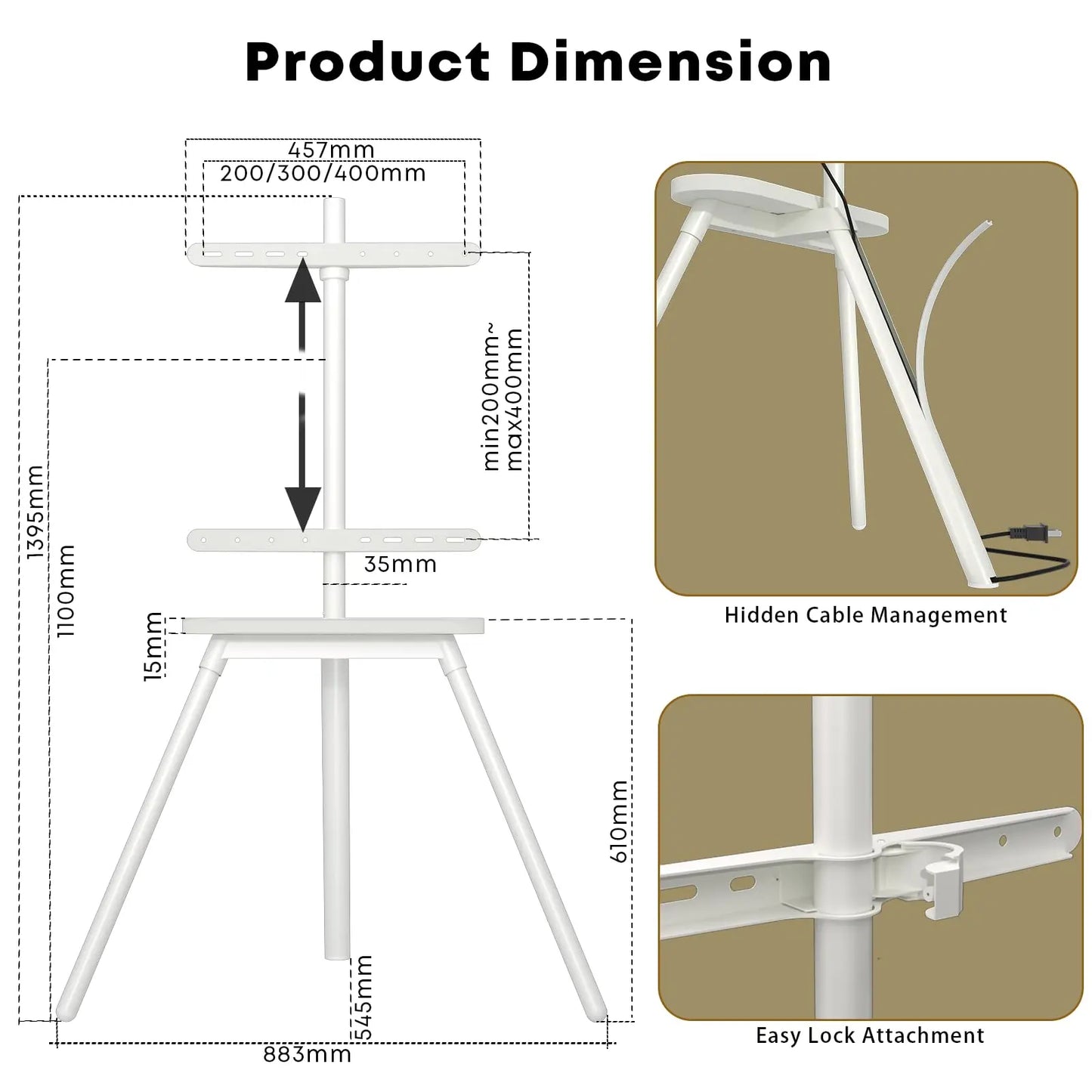 PUTORSEN 45 to 65 inch Universal Easel TV Stand (White) PUTORSEN