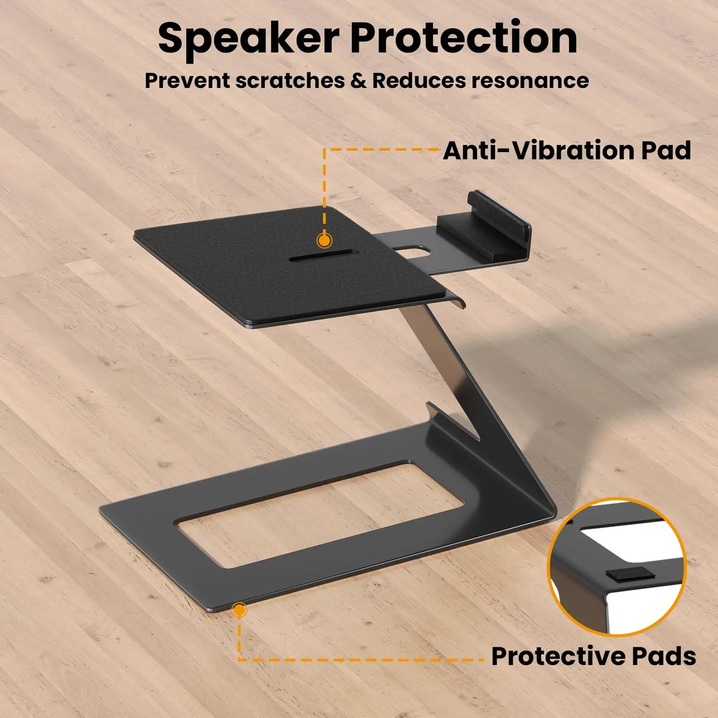 PUTORSEN A pair of black speaker stands for desktop, capable of supporting up to 10KG. PUTORSEN