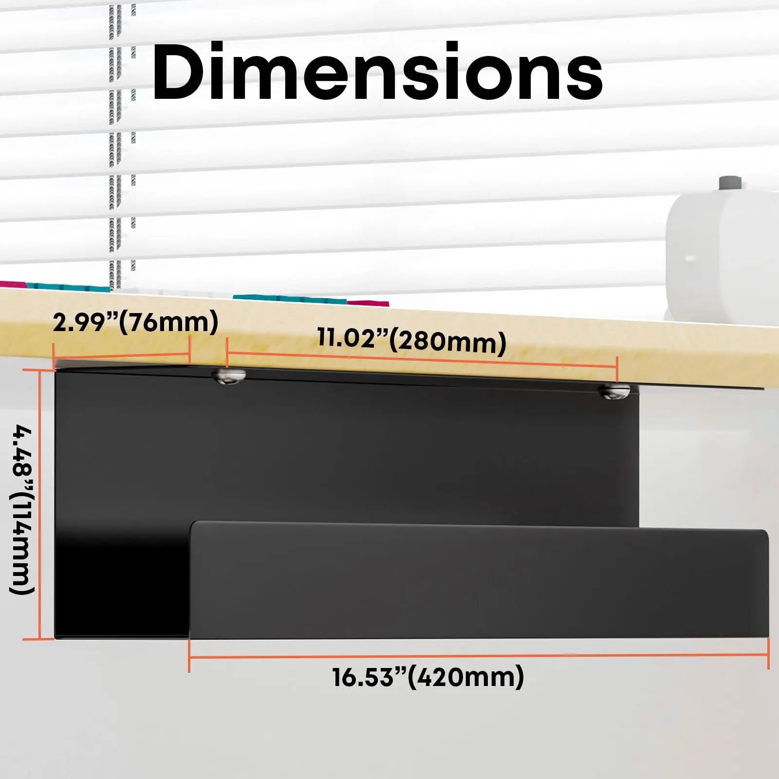 PUTORSEN Cable Management Under Desk,17 inch Cable Management Tray,Power Strip Holder,Cord Organizer for Office and Home, Black PUTORSEN