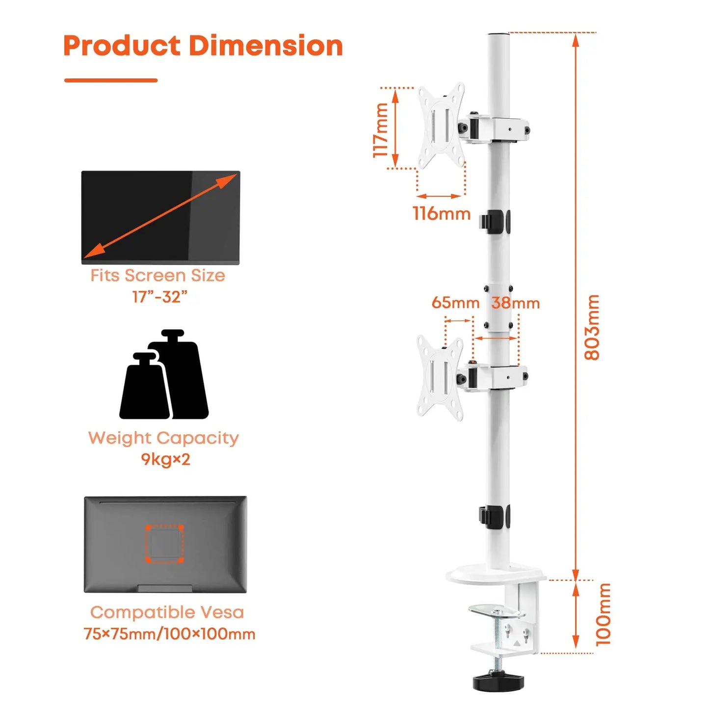 PUTORSEN Double Monitor Arm for Two Screens Up to 32 Inch PUTORSEN