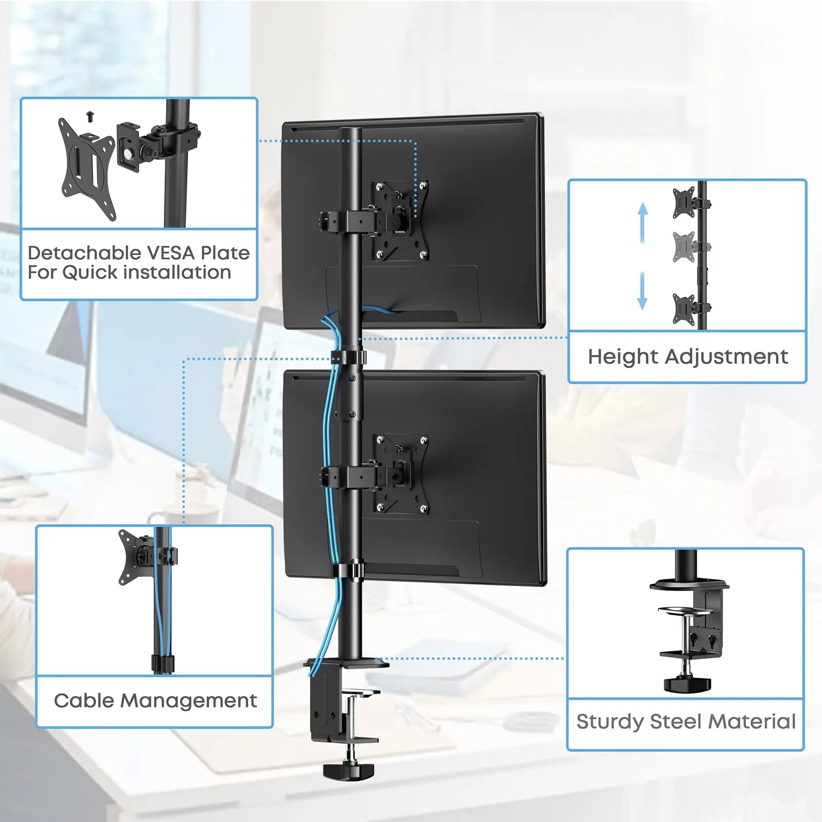 PUTORSEN Dual Monitor Stand, vertically stackable (up to 35") capable of holding 26.5 lbs. PUTORSEN