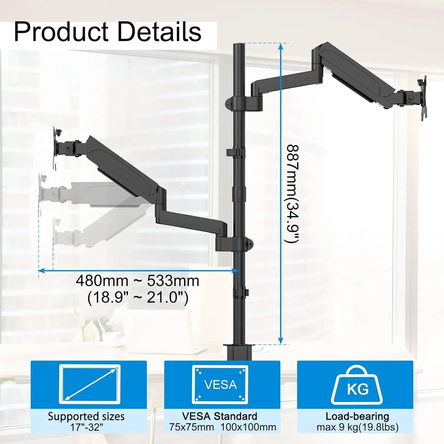 PUTORSEN Dual Monitor Vertical Stacking Desktop Stand, Ultra-High Stands PUTORSEN