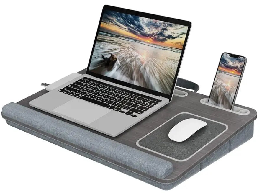 PUTORSEN Laptop Kneeling Tray with Ergonomic Wrist Rest, Larger Laptop Cushion for max. 17.3 inch notebook, Height Adjustable Laptop Pad with Tablet and Phone Holder (Grey) PUTORSEN