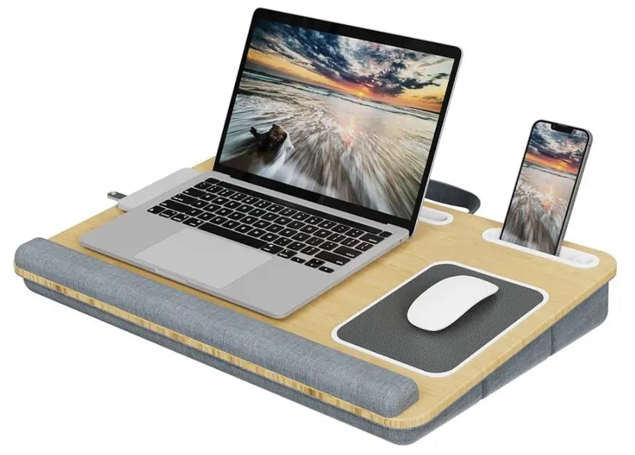 PUTORSEN Laptop Kneeling Tray with Ergonomic Wrist Rest, Larger Laptop Cushion for max. 17.3 inch notebook, Height Adjustable Laptop Pad with Tablet and Phone Holder (Grey) PUTORSEN