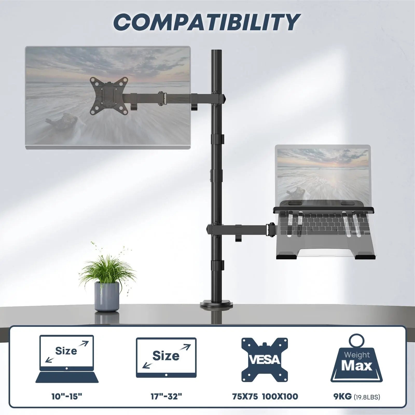 PUTORSEN Laptop and Monitor Mount Stand Fits 1 Monitor up to 32” and 1 Laptop up to 15” PUTORSEN