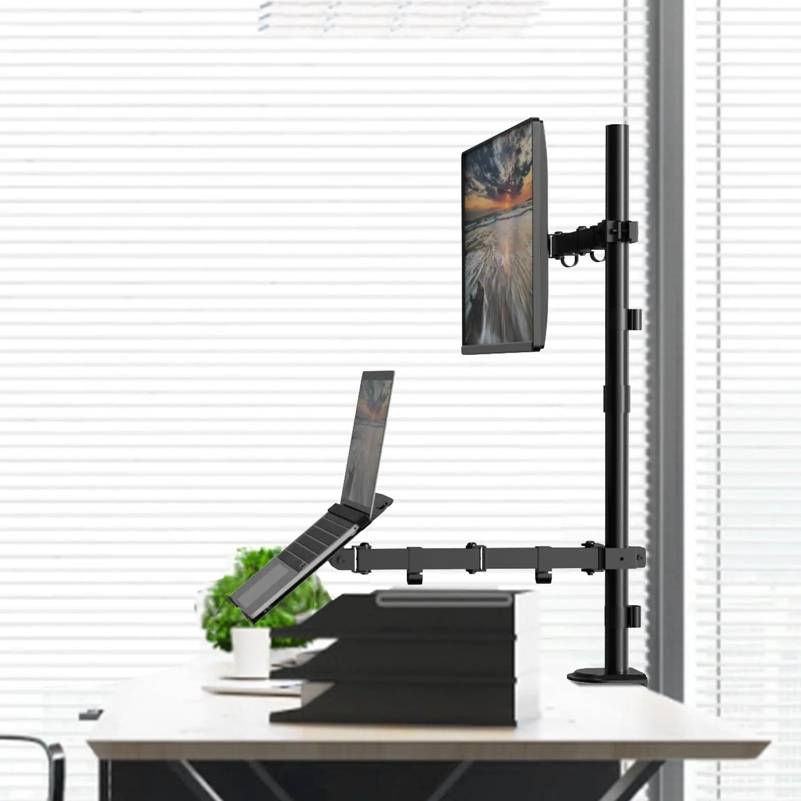 PUTORSEN Laptop and Monitor Mount Stand Fits 1 Monitor up to 32” and 1 Laptop up to 15” PUTORSEN