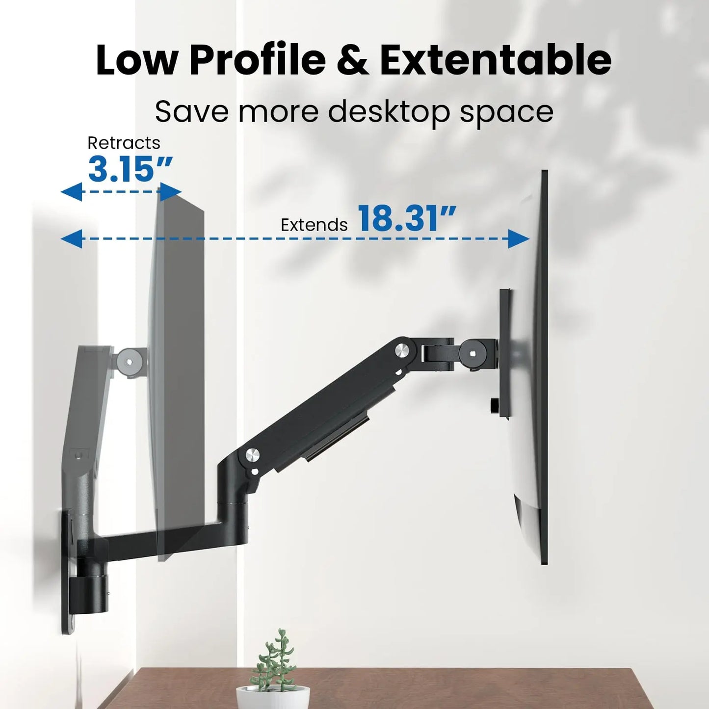 PUTORSEN Monitor Wall Mount Arm - Heavy Duty for Ultrawide Computer up to 49 inches and 44 lbs with Gas Spring PUTORSEN