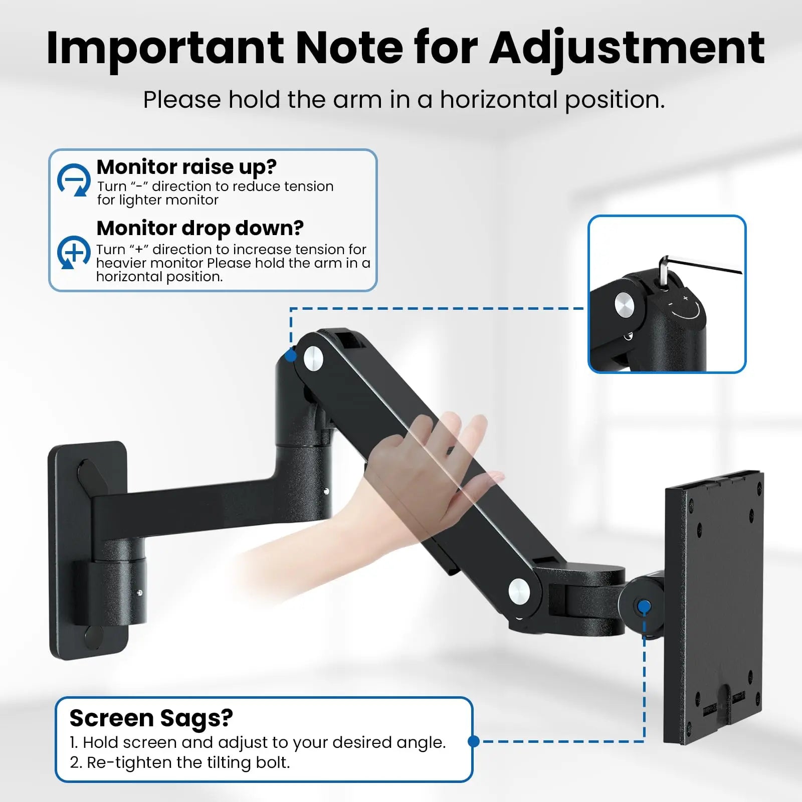 PUTORSEN Monitor Wall Mount Arm - Heavy Duty for Ultrawide Computer up to 49 inches and 44 lbs with Gas Spring PUTORSEN