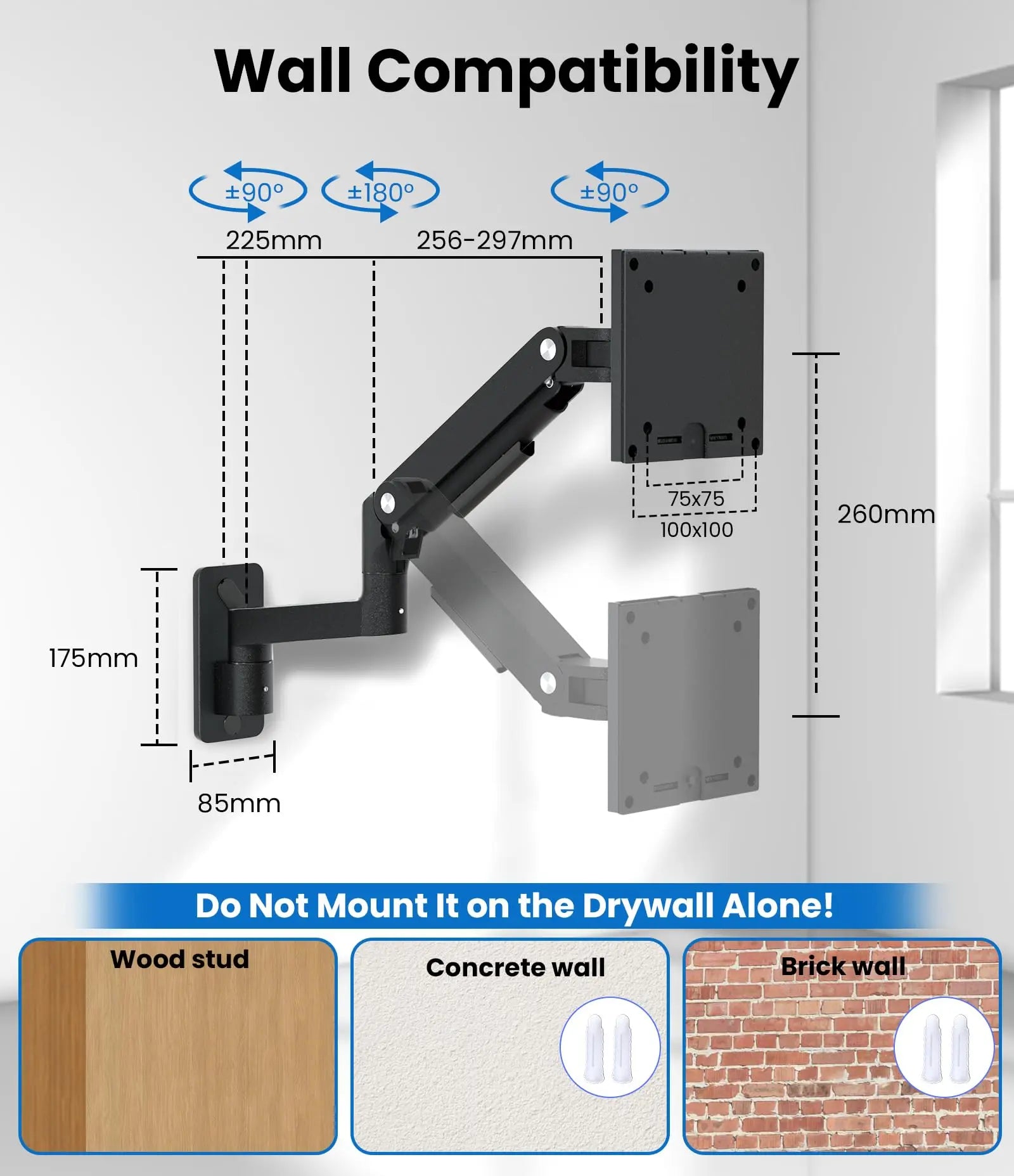 PUTORSEN Monitor Wall Mount Arm - Heavy Duty for Ultrawide Computer up to 49 inches and 44 lbs with Gas Spring PUTORSEN