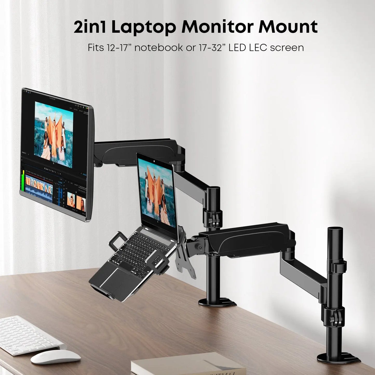 PUTORSEN Poled Monitor Arm with Laptop Mount for 17 to 32 Inch PUTORSEN