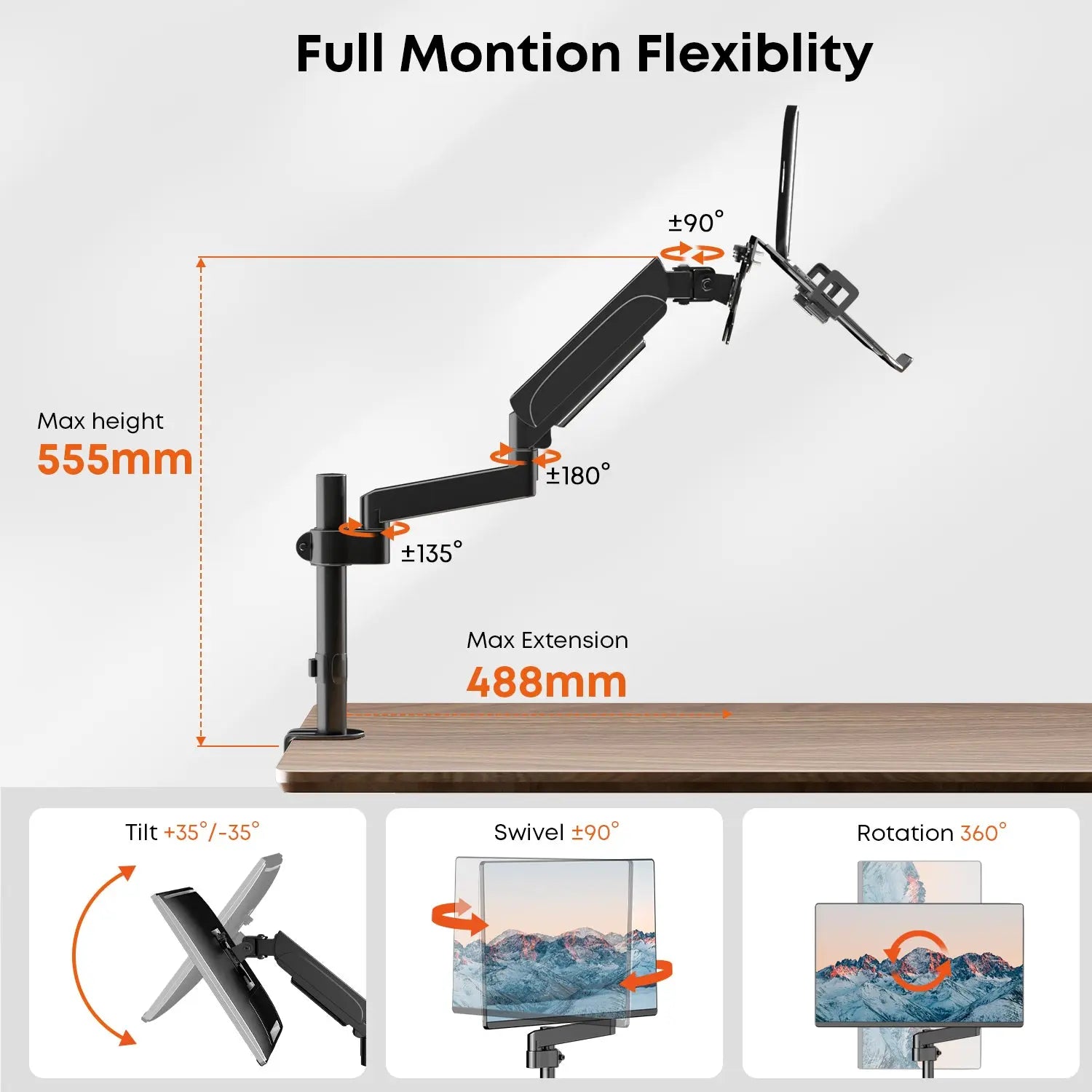 PUTORSEN Poled Monitor Arm with Laptop Mount for 17 to 32 Inch PUTORSEN