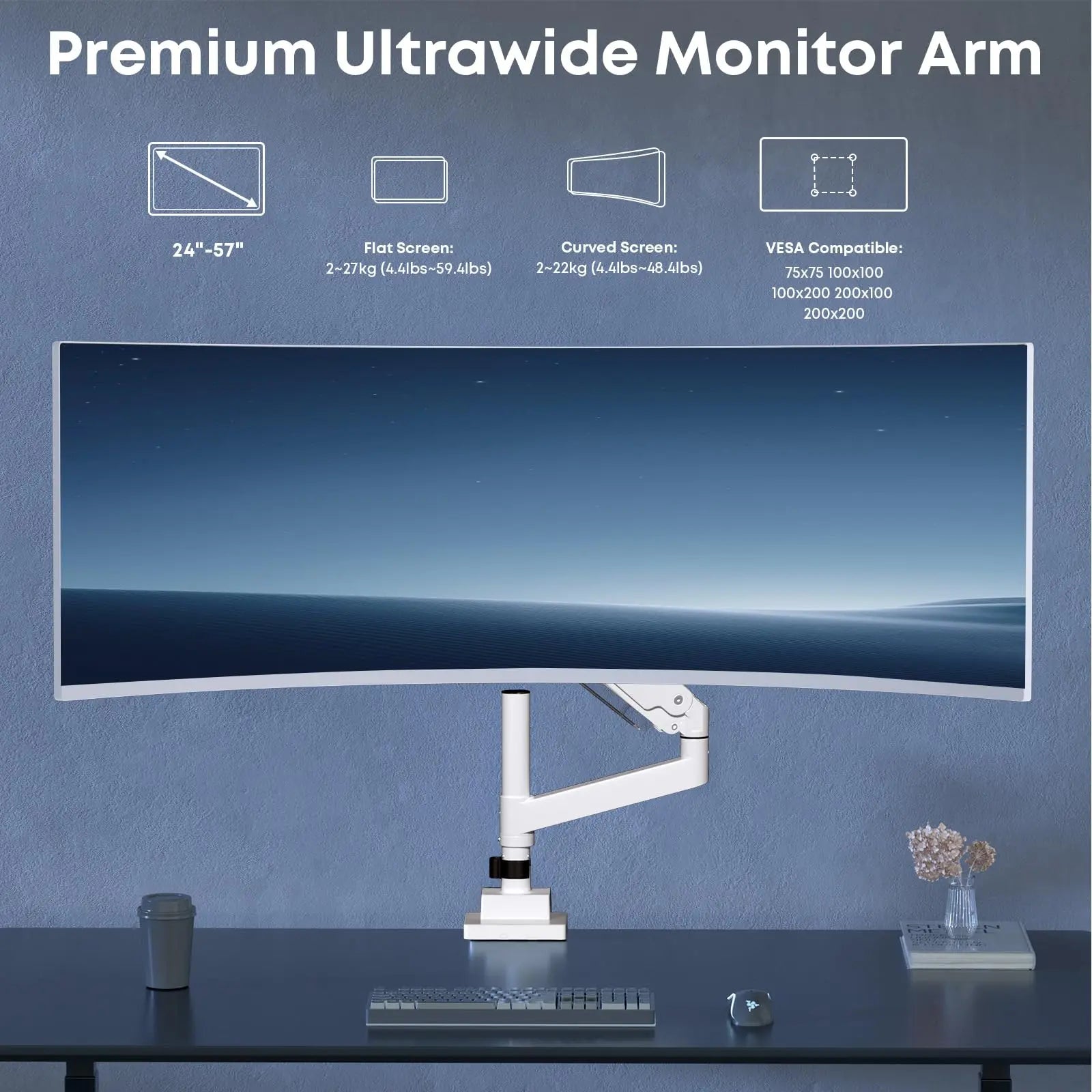 PUTORSEN Single Monitor-Arm Heavy Duty for 24-57-inch - Ultrawide Aluminum Single Pole Monitor Mount, Black PUTORSEN