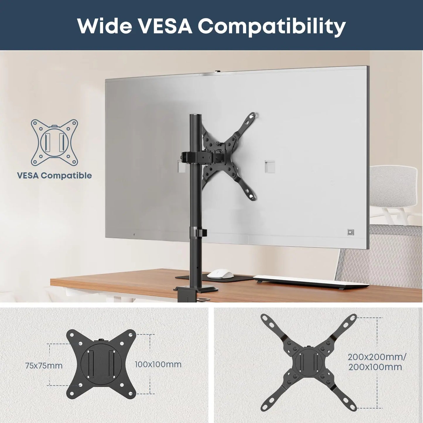 PUTORSEN Single Monitor Desk Mount for 17-42 Inch Monitor and TV, up to 26.4 lbs, Ultrawide Monitor Arm Mount for Flat Curved Computer & TV Screen with VESA 75×75 to 200×200, with Cable Clips PUTORSEN