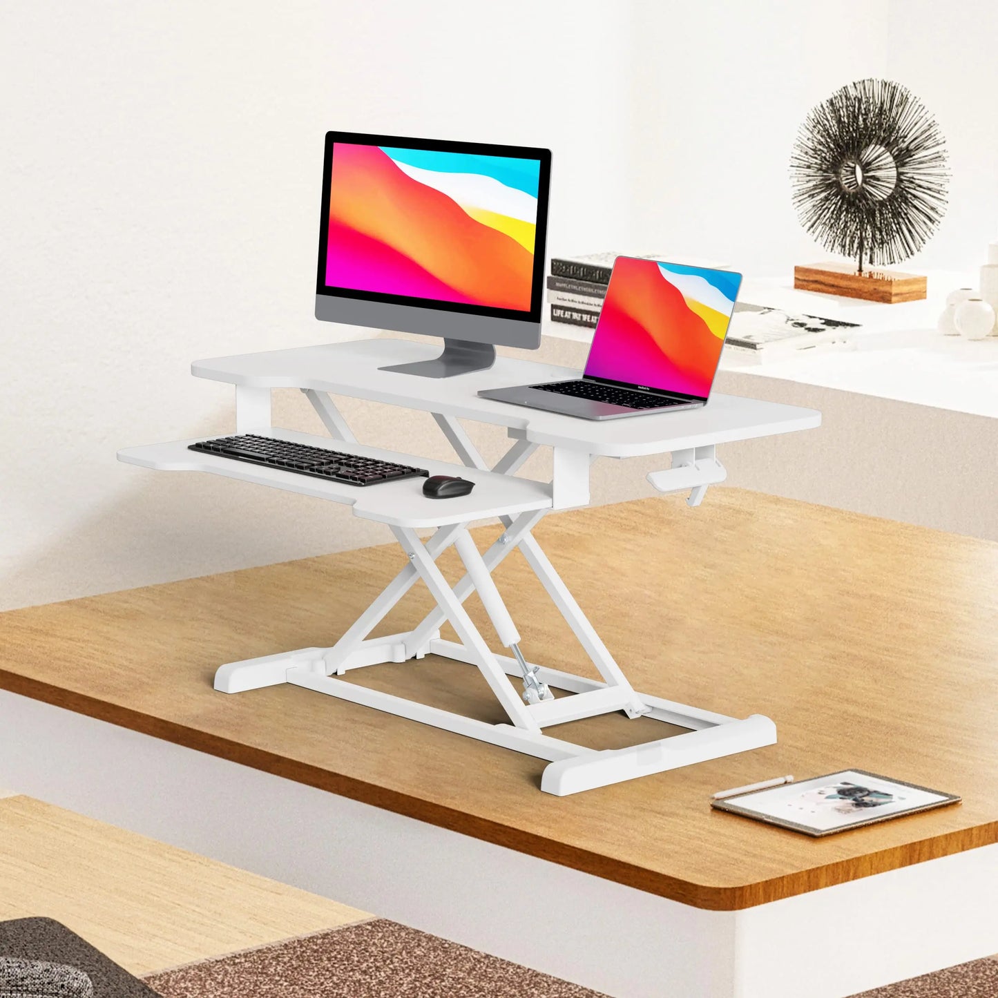 PUTORSEN Sit Stand Desk Converter 36inch Standing Desk Riser(silver+white) PUTORSEN