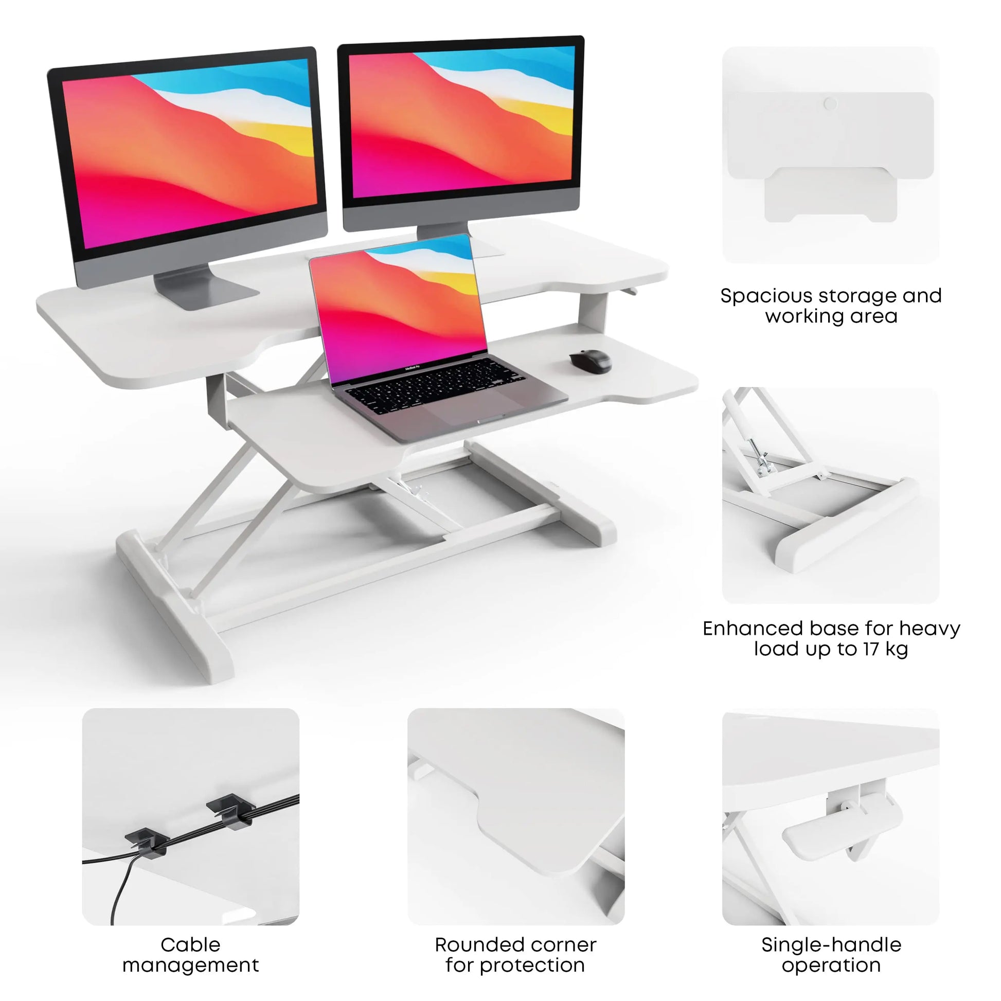 PUTORSEN Sit Stand Desk Converter 36inch Standing Desk Riser(silver+white) PUTORSEN