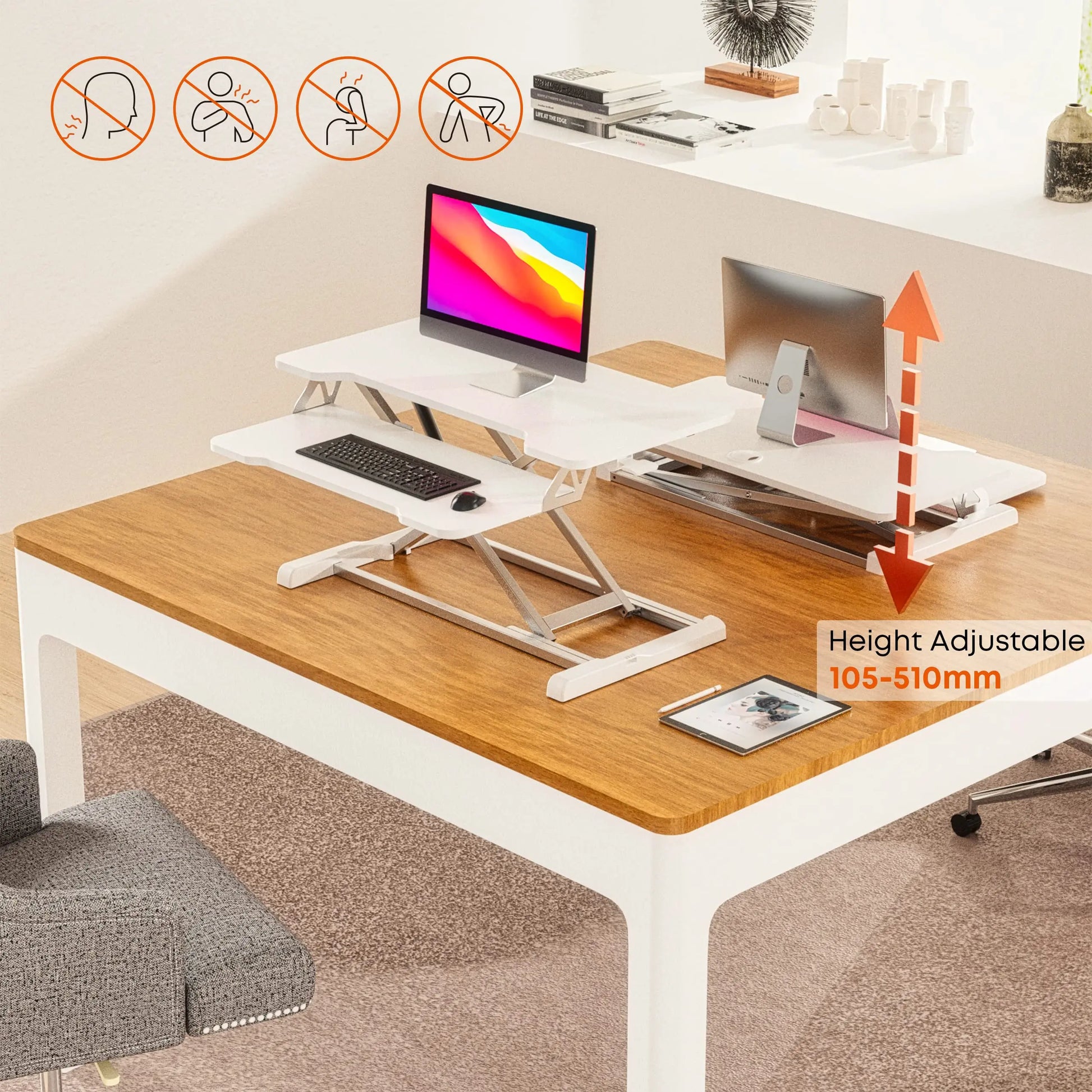 PUTORSEN Sit Stand Desk Converter 36inch Standing Desk Riser(silver+white) PUTORSEN