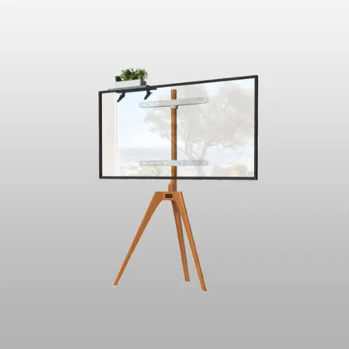 PUTORSEN Solid Wood Easel TV Stand with Media Shelf for 45-65 Inch TVs, Light wood PUTORSEN