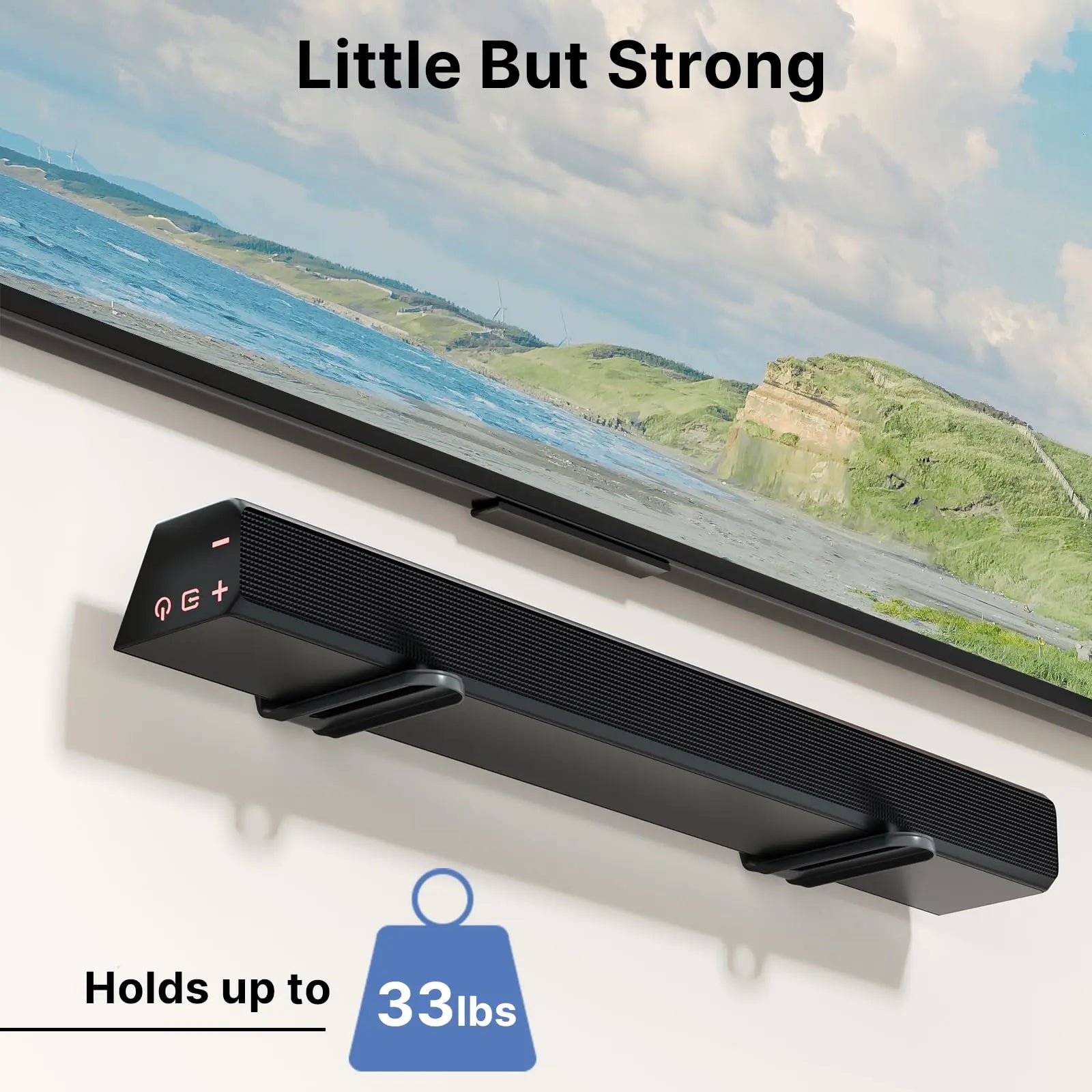 PUTORSEN Soundbar Mount Shelf Universal,Soundbar Wall Mount Bracket with EVA Padded Base&Adhesive,Sound Bar Mounts Under TV Mounting Bracket fits soundbar with or Without Holes up to 33lbs,Black PUTORSEN