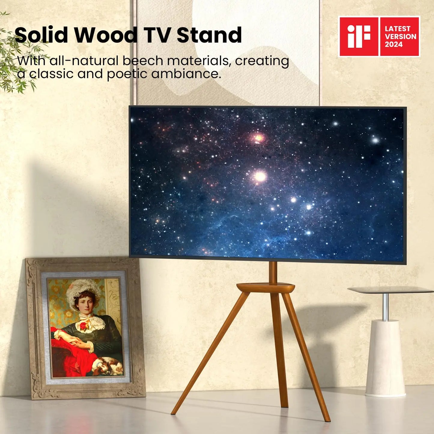 PUTORSEN TV stand wood - Tripod TV stand height-adjustable for TV 45-65 inch up to 40 kg PUTORSEN