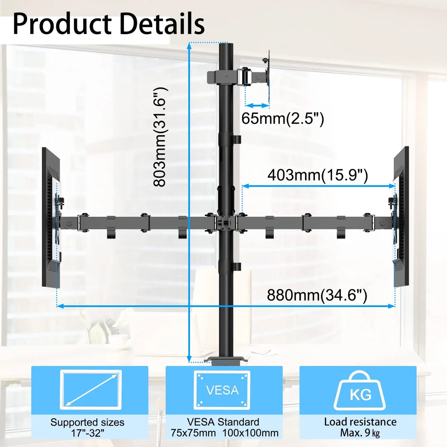 PUTORSEN Triple Monitor Arm For 17-32 Screens PUTORSEN