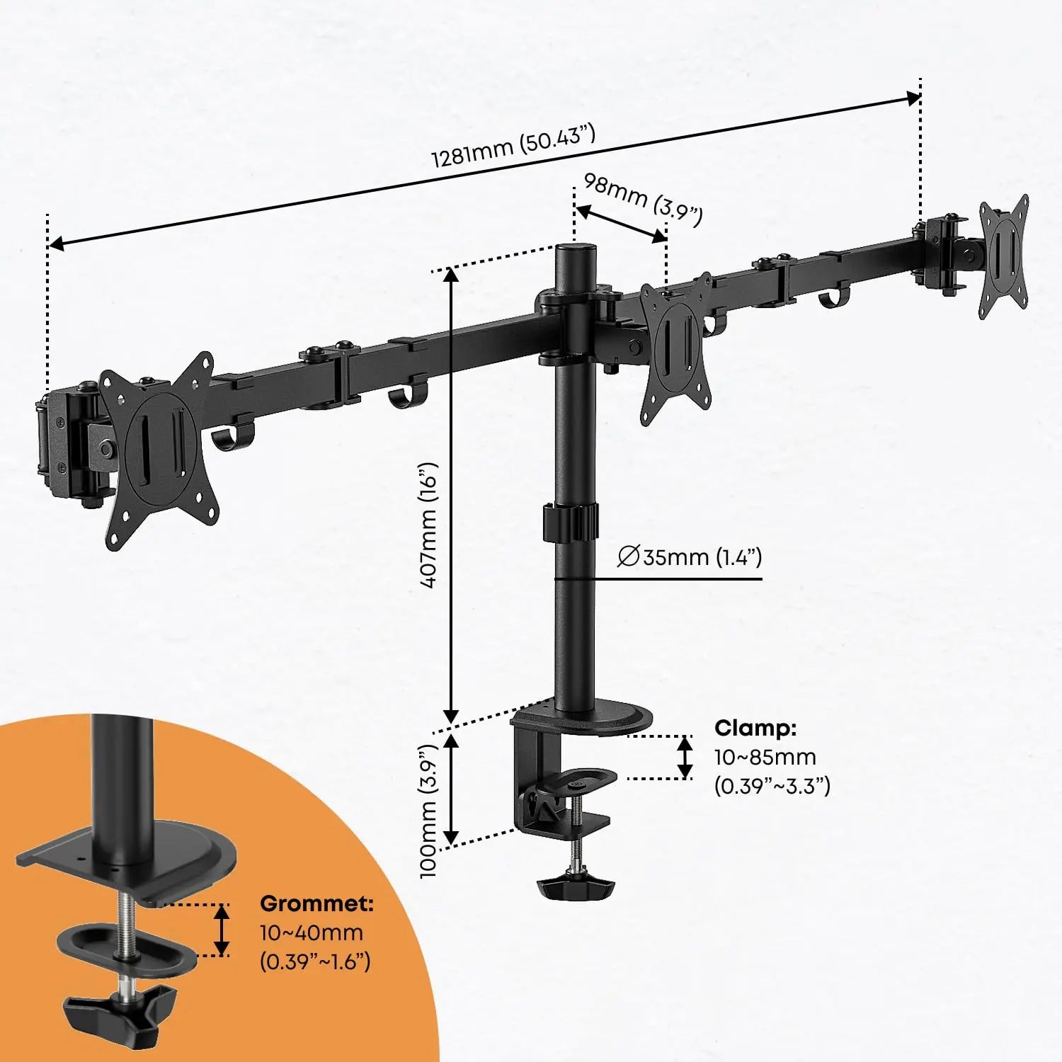 PUTORSEN Triple Monitor Arm for 17-27" Screens PUTORSEN