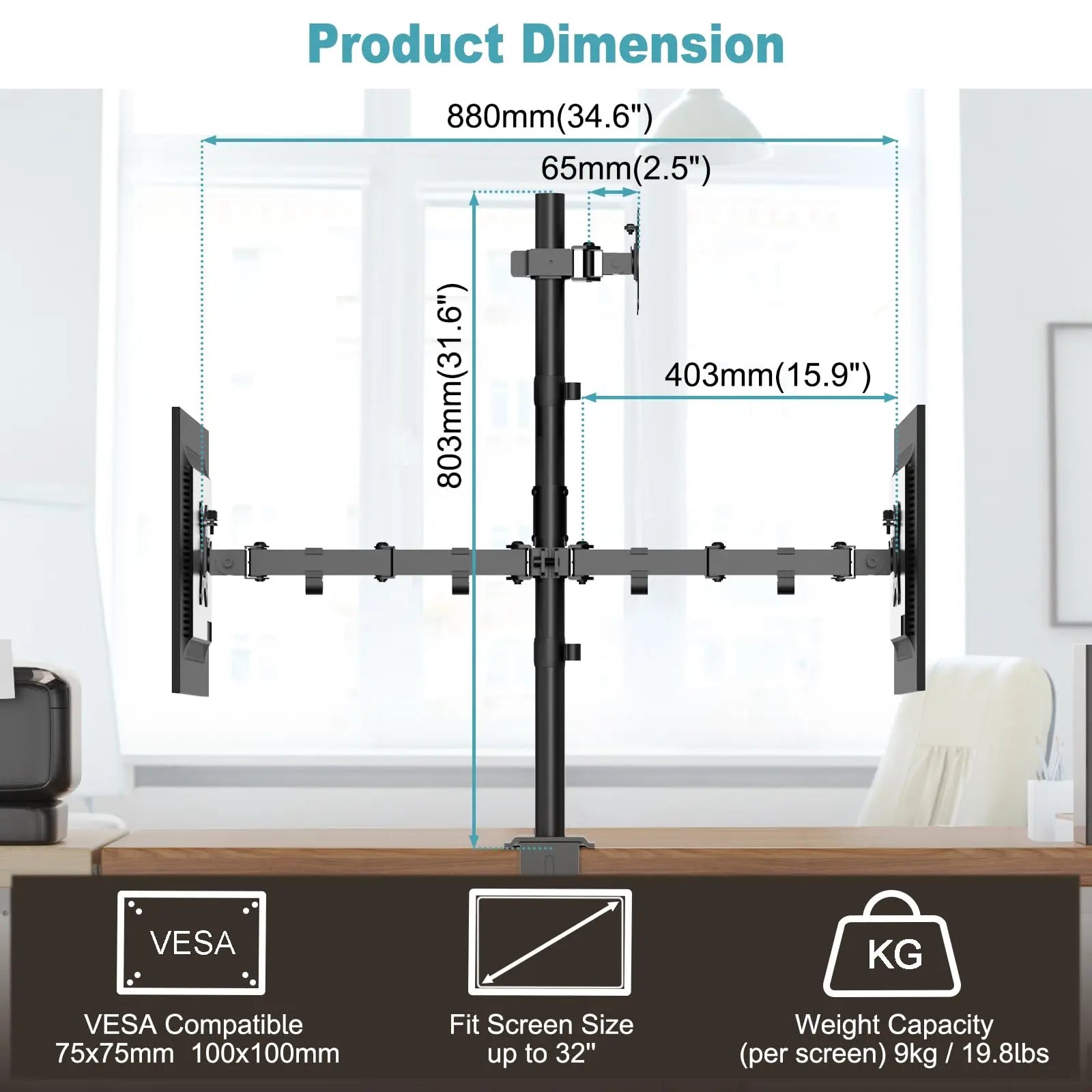 PUTORSEN Triple Monitor Desktop Stand Stacking Fits Three 3 Screens up to 32 Inches per Arm PUTORSEN