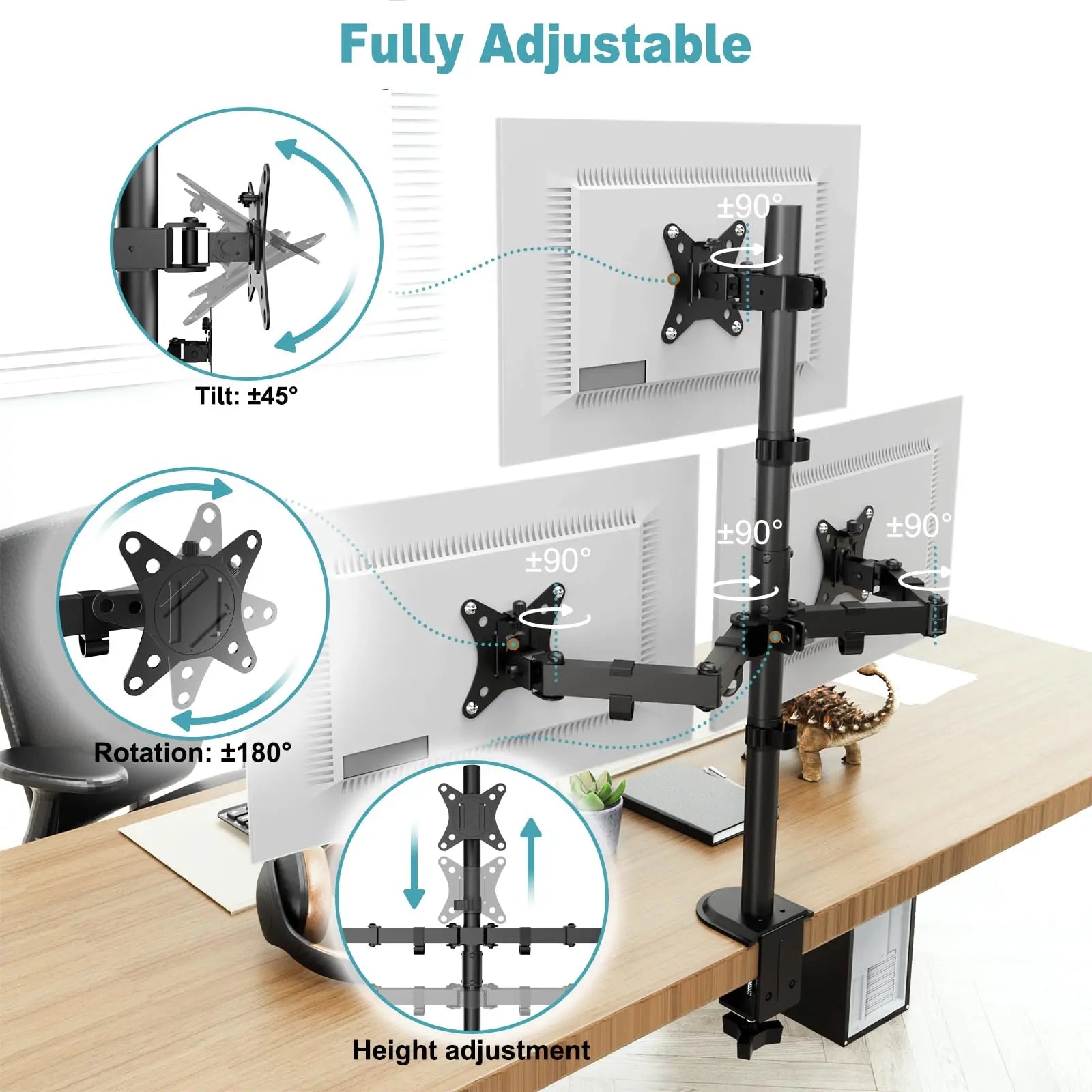 PUTORSEN Triple Monitor Desktop Stand Stacking Fits Three 3 Screens up to 32 Inches per Arm PUTORSEN